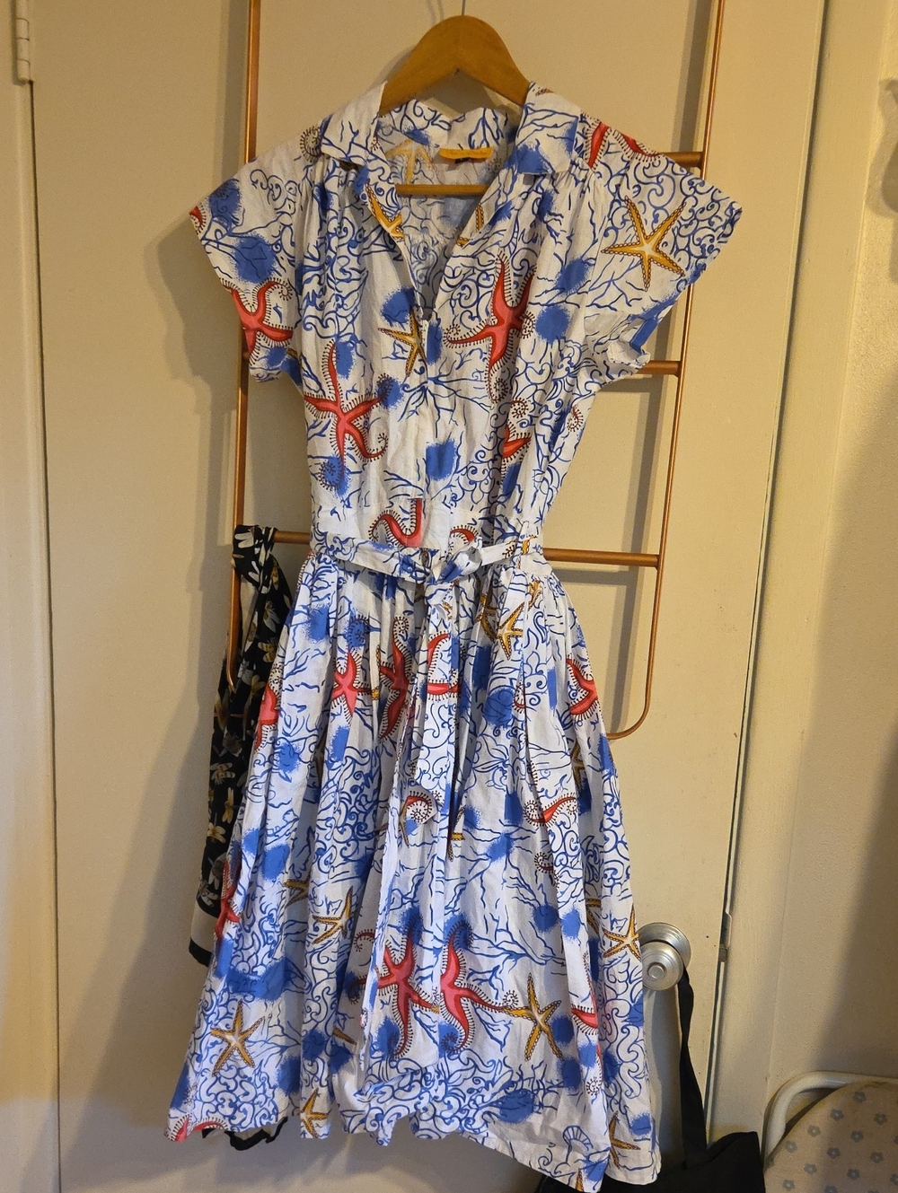 Bernie Dexter Nautical Starfish Print Shirt Dress - White, Blue, Red, Gold